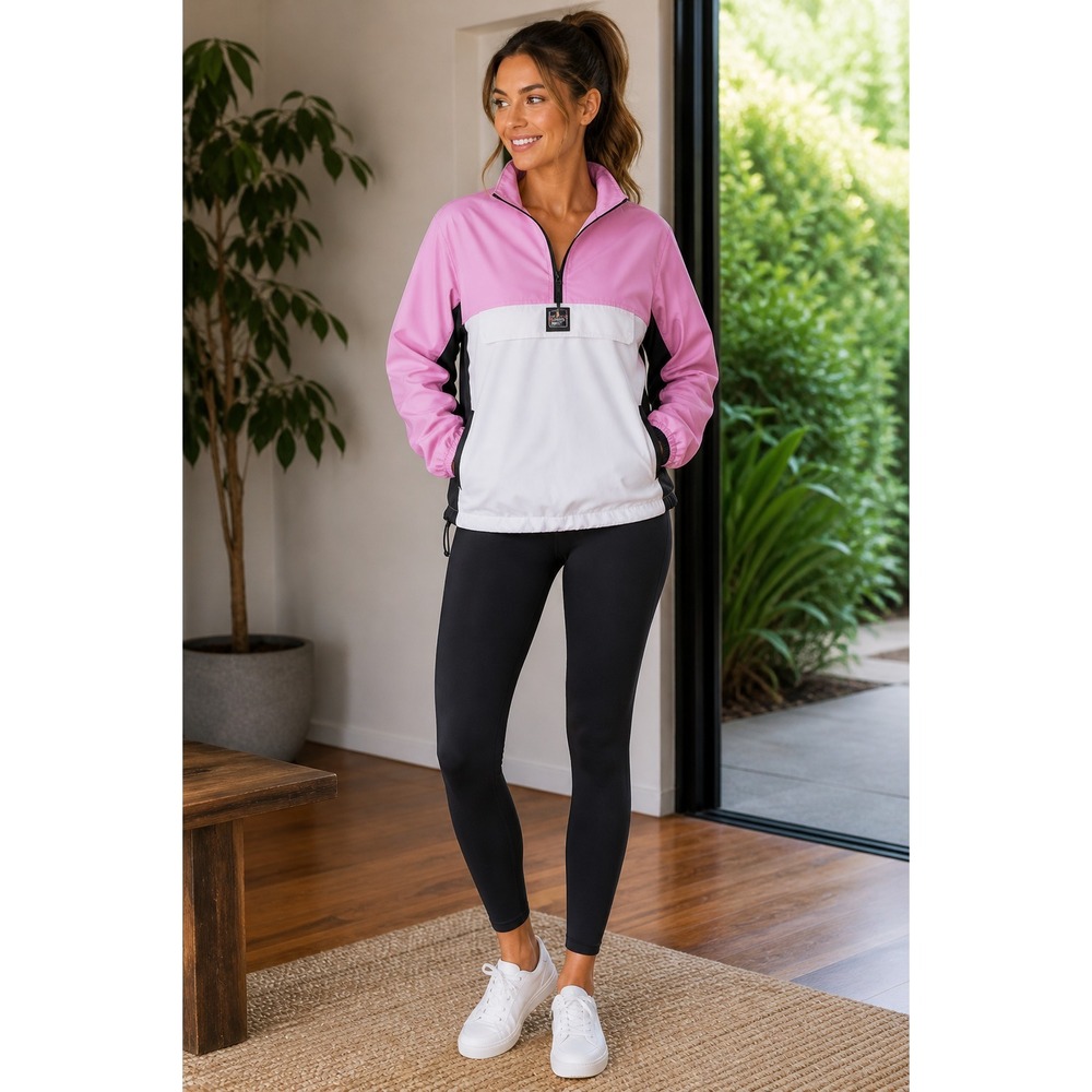 DNKY Women's Half Zip Pullover Colorblock White And Pink Sweatshirt Size S